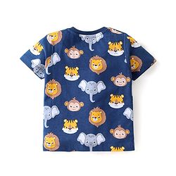Babyhug Cotton Knit Half Sleeves Night Suit With Animal Print - Blue