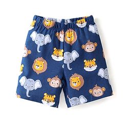 Babyhug Cotton Knit Half Sleeves Night Suit With Animal Print - Blue