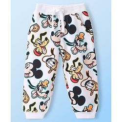 Babyhug Disney 100% Cotton Knit Single Jersey Full Length Lounge Pants With Mickey Mouse Print - White