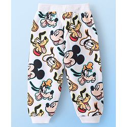 Babyhug Disney 100% Cotton Knit Single Jersey Full Length Lounge Pants With Mickey Mouse Print - White