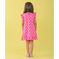 Babyhug Cotton Knit Frill Sleeves Nighty Floral Print - Pink