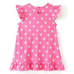 Babyhug Cotton Knit Frill Sleeves Nighty Floral Print - Pink