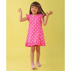 Babyhug Cotton Knit Frill Sleeves Nighty Floral Print - Pink