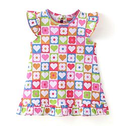 Babyhug Single Jersey Knit Frill Sleeves Nighty Floral Print - Pink