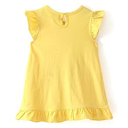 Babyhug Cotton Knit Frill Sleeves Nighty Bunny Print - Yellow