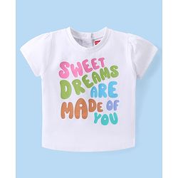 Babyhug Single Jersey Knit Half Sleeves Capri Night Suit With Text Print - White & Pink