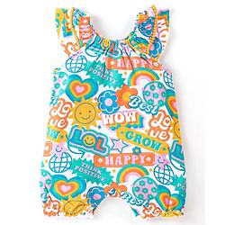 Babyhug 100% Cotton Sleeveless Text Printed Romper - Multicolour