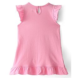 Babyhug Cotton Knit Frill Sleeves Nighty With Floral Print - Pink