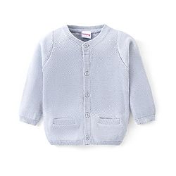 Babyhug Knitted Full Sleeves Front Open Sweater with Pocket Detailing - Sky Blue