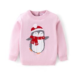 Babyhug Knitted Full Sleeves Sweater with Penguin Design -Pink
