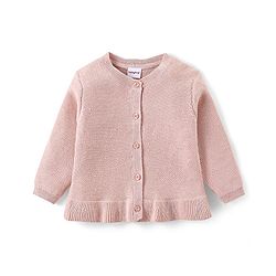 Babyhug Knitted Full Sleeves Front Open Sweater with Frill Detailing - Pink