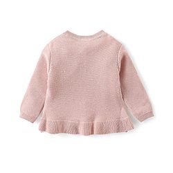 Babyhug Knitted Full Sleeves Front Open Sweater with Frill Detailing - Pink