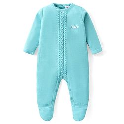 Babyhug Knitted Full Sleeves Winter Wear Romper With Cable Knit Design - Blue