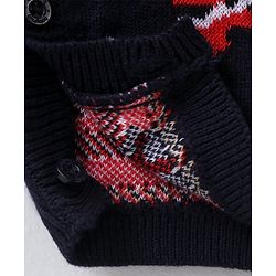 Babyhug Sweater Knit Full Sleeves Winter Wear Romper Christmas Theme - Navy Blue