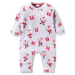 Babyhug Sweater Knit Full Sleeves Winter Wear Romper Christmas Theme - Grey
