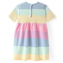 Babyhug Knitted Half Sleeves Striped Woollen Dress with Pocket Detailing - Light Pink & Blue