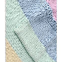 Babyhug Knitted Half Sleeves Striped Woollen Dress with Pocket Detailing - Light Pink & Blue