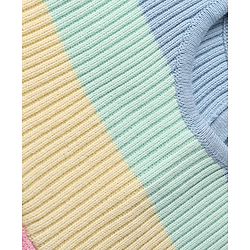 Babyhug Knitted Half Sleeves Striped Woollen Dress with Pocket Detailing - Light Pink & Blue