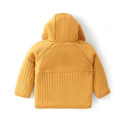 Babyhug Knitted Full Sleeves Front Open Hooded Sweater with Stripe Design - Yellow