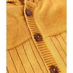 Babyhug Knitted Full Sleeves Front Open Hooded Sweater with Stripe Design - Yellow