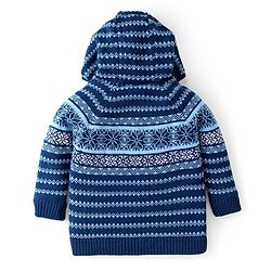 Babyhug Knitted Full Sleeves Front Open Hooded Sweater with Floral Design - Navy Blue