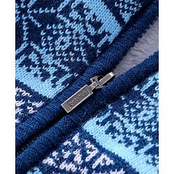 Babyhug Knitted Full Sleeves Front Open Hooded Sweater with Floral Design - Navy Blue