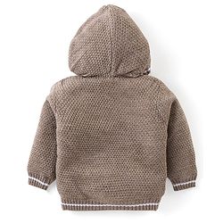 Babyhug Full Sleeves Front Open Cable Knit Hooded Sweater - Beige
