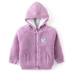 Babyhug Knitted Full Sleeves Front Open Hooded   Sweater with Sequin & Pocket Detailing - Lavender