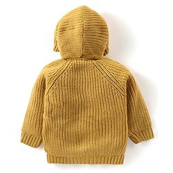 Babyhug Knitted Full Sleeves Front Open Hooded Sweater with Floral  Design & Pockets  - Mustard