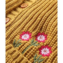 Babyhug Knitted Full Sleeves Front Open Hooded Sweater with Floral  Design & Pockets  - Mustard