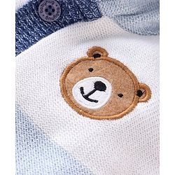 Babyhug Knitted Full Sleeves Front Open Hooded Sweater with Bear  Applique - Blue