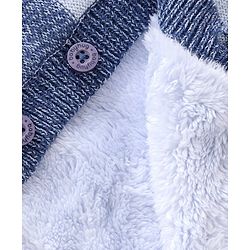 Babyhug Knitted Full Sleeves Front Open Hooded Sweater with Bear  Applique - Blue