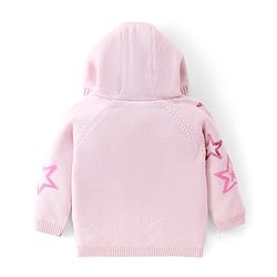 Babyhug Knitted Full Sleeves Front Open Hooded Sweater with Star Design - Pink
