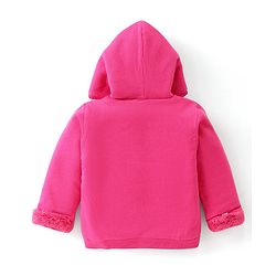 Babyhug Knitted Full Sleeves Front Open Hooded Sweater with Snowflake Design - Fuchisa