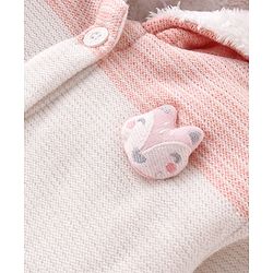 Babyhug Knitted Full Sleeves Front Open Hooded Striped Sweater With Applique - Pink