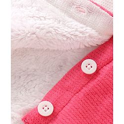 Babyhug Knitted Full Sleeves Front Open Hooded Striped Sweater With Applique - Pink