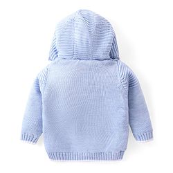 Babyhug Knitted Full Sleeves Front Open Hooded Unicorn Design Sweater - Light Blue