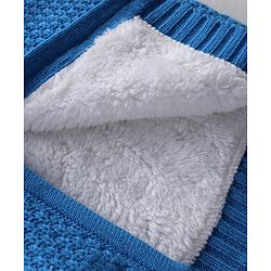Babyhug Knitted Full Sleeves Front Open Hooded Sweater with Tiger Applique- Blue