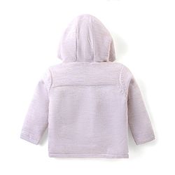 Babyhug Knitted Full Sleeves Front Open Hooded Sweater with Sparrow Embroidery  - Cream
