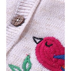 Babyhug Knitted Full Sleeves Front Open Hooded Sweater with Sparrow Embroidery  - Cream