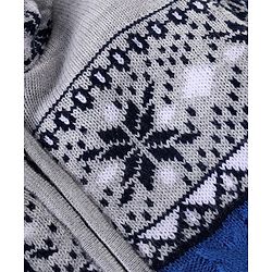 Babyhug Knitted Full Sleeves Front Open Hooded Floral Design Sweater - Grey & Blue