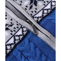 Babyhug Knitted Full Sleeves Front Open Hooded Floral Design Sweater - Grey & Blue