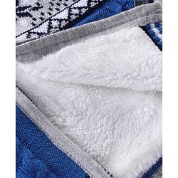 Babyhug Knitted Full Sleeves Front Open Hooded Floral Design Sweater - Grey & Blue
