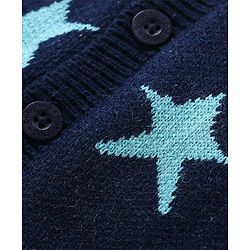 Babyhug Knitted Full Sleeves Front Open Hooded Star Design Sweater - Navy Blue