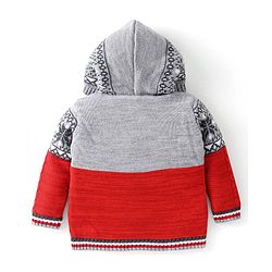 Babyhug Knitted Full Sleeves Front Open Hooded Sweater with Cable Knit Design- Grey & Orange