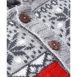 Babyhug Knitted Full Sleeves Front Open Hooded Sweater with Cable Knit Design- Grey & Orange
