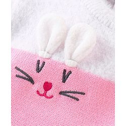 Babyhug Knitted Full Sleeves Sweater Kitty Design - Red Pink & White