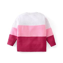 Babyhug Knitted Full Sleeves Sweater Kitty Design - Red Pink & White