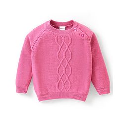Babyhug Knitted Raglan Sleeves Sweater Set Cable Knit Design Design - Pink