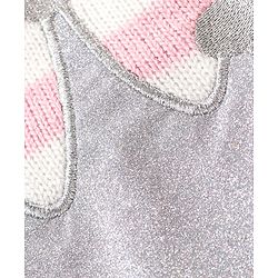 Babyhug Knitted Full Sleeves Sweater Set Stripes & Crown Patch - Pink & White
